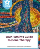 Colorful mosaic with white box and the words, Your Family's Guide to Gene Therapy
